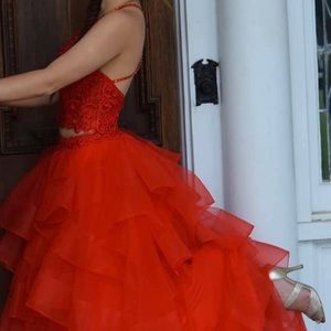 Red Two Piece Prom Dresss